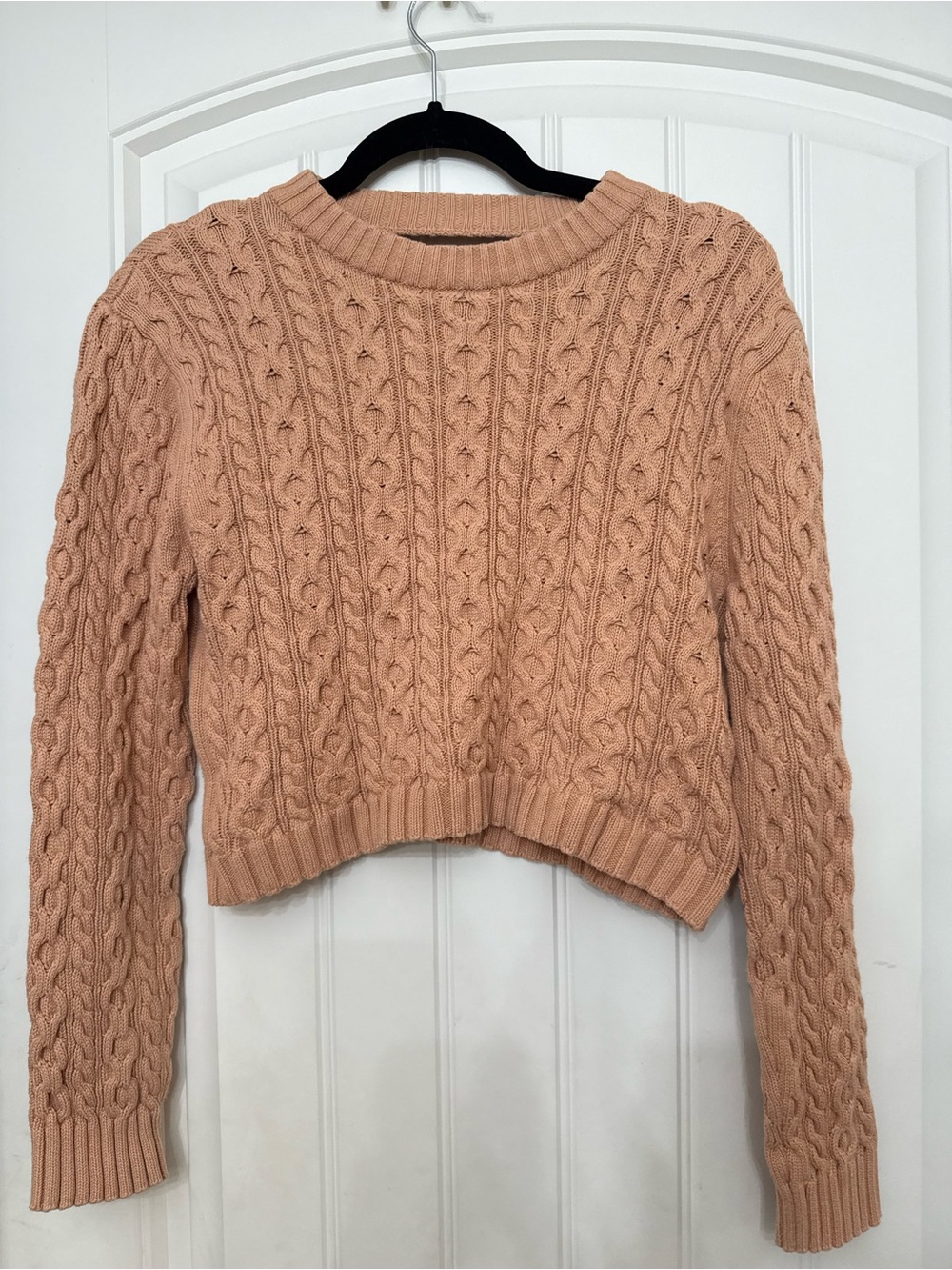 Wayf Peach Cable Knit Cropped Crewneck Sweater